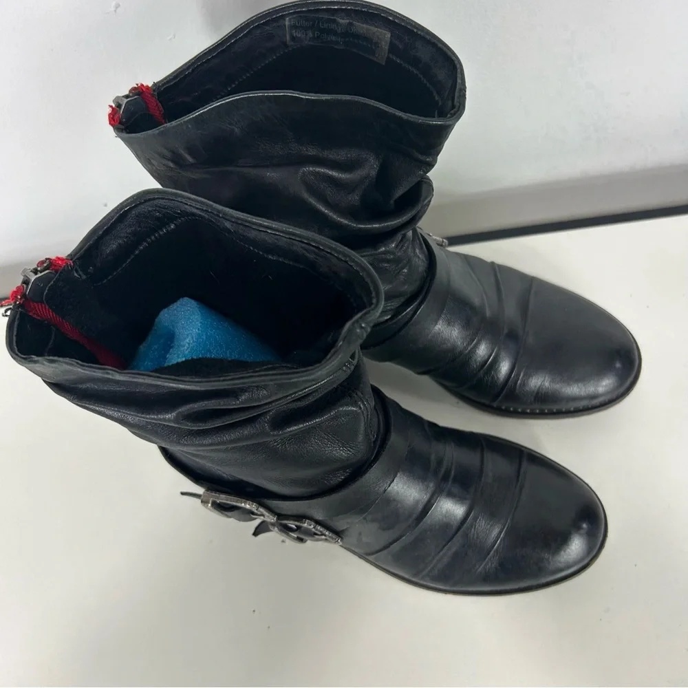 REMONTE black leather moto combat boots - Picture 4 of 11